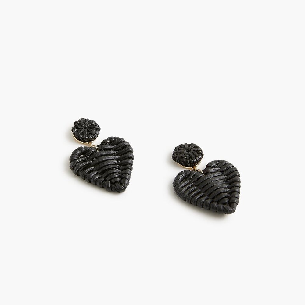 J. Crew Black Woven Heart Statement Earrings/NWT - Picture 2 of 12